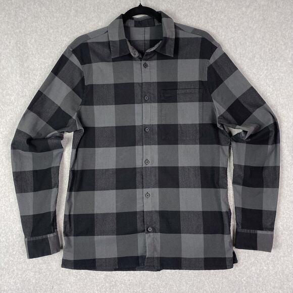 Lululemon Mens M Masons Peak Flannel Long Sleeve Black Grey Buffalo Check - Picture 1 of 9